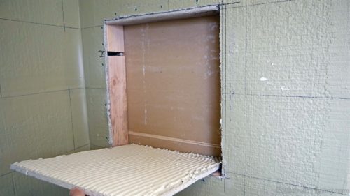 Simple DIY Removable Teak Shower Niche Shelf - Addicted 2 Decorating®