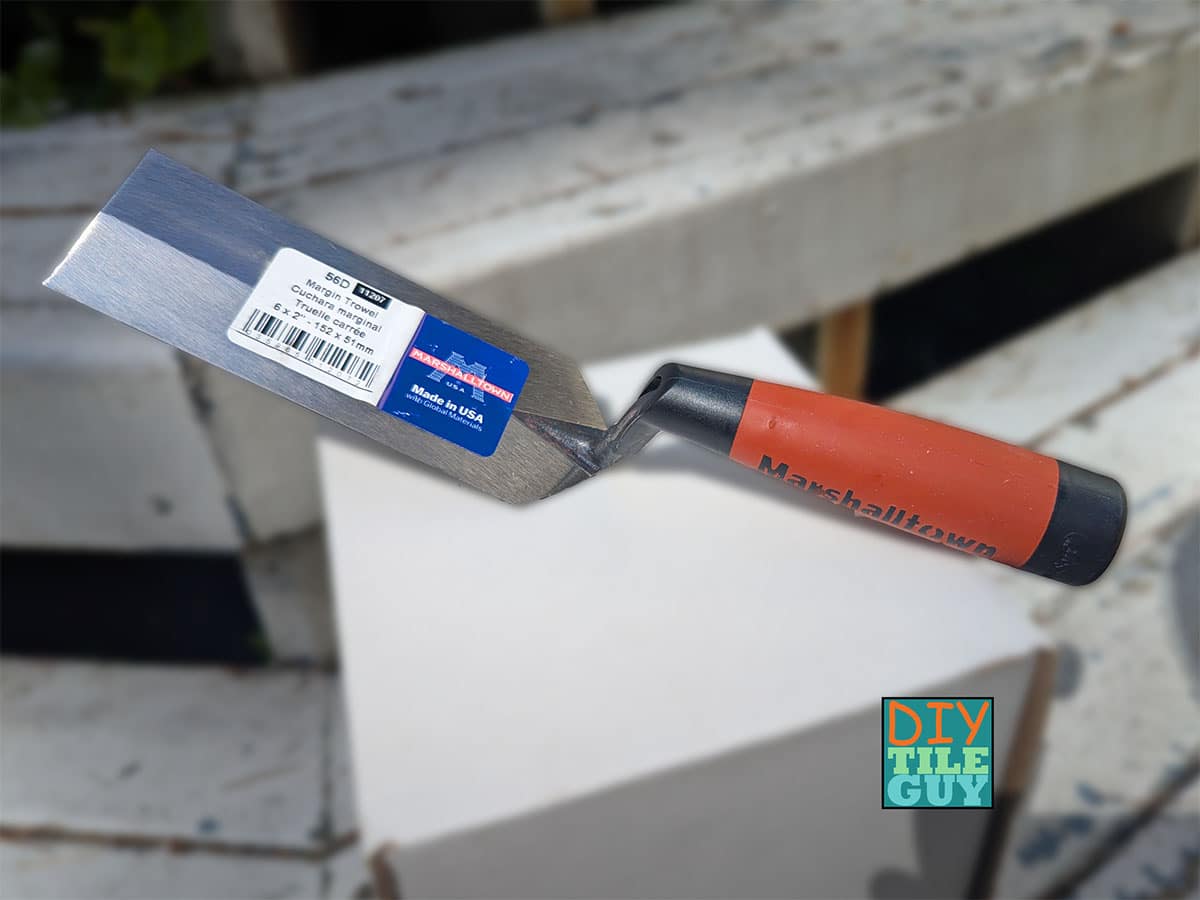 A 6x2 rubber handle margin trowel from Marshalltown